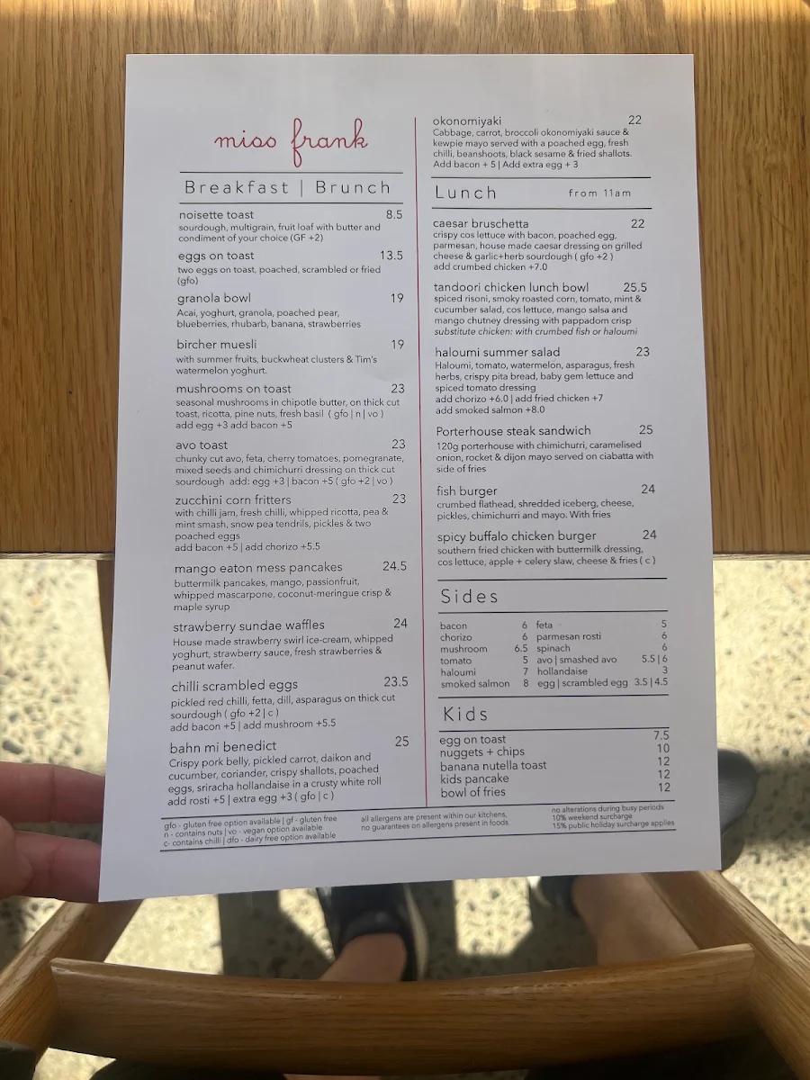 Menu, Miss Frank