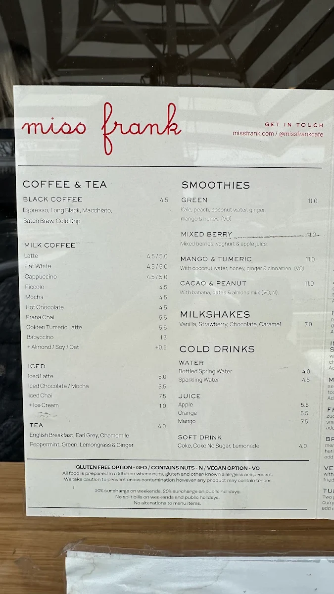 Menu, Miss Frank