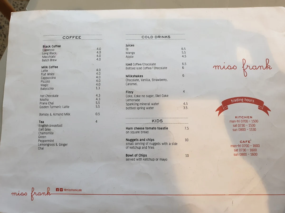 Menu, Miss Frank