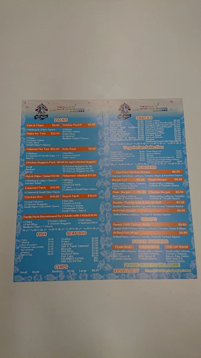 Menu, Fisherman's Wharf