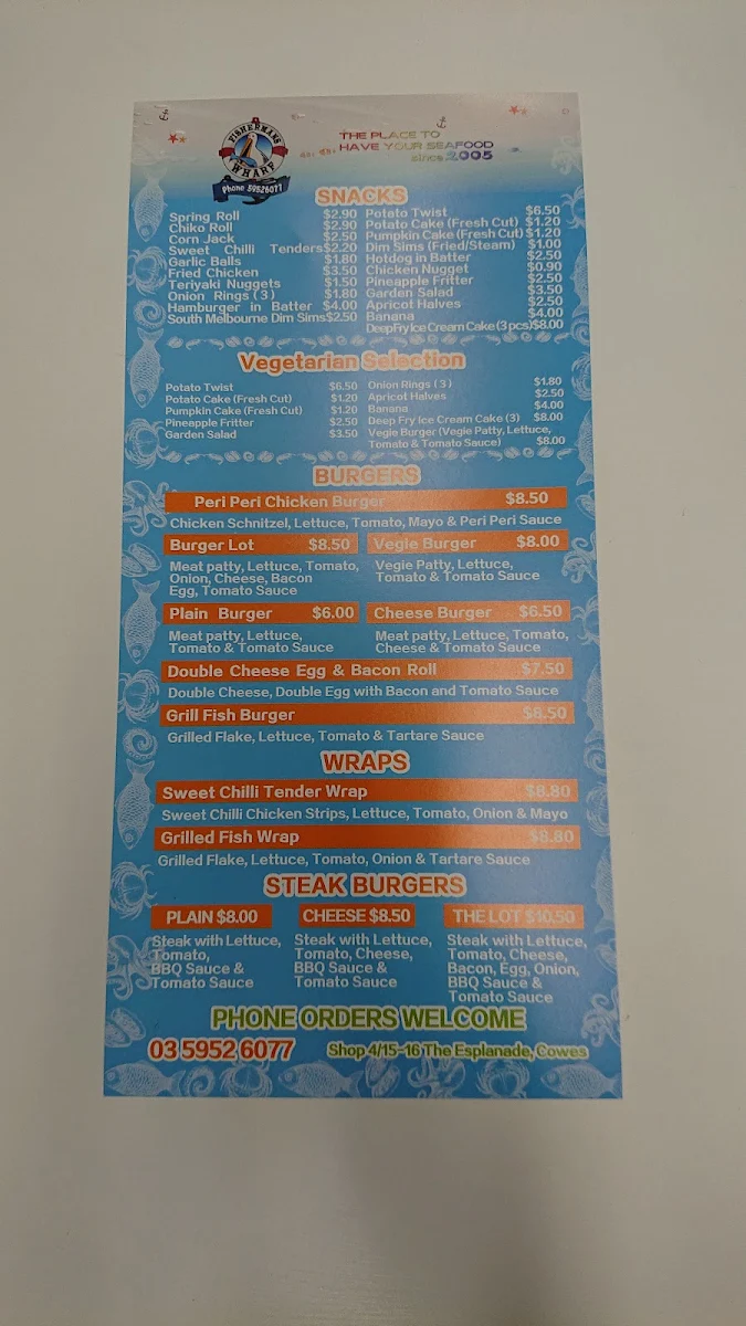 Menu, Fisherman's Wharf