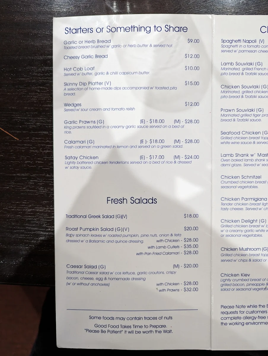 Menu, Blue Duck Hotel