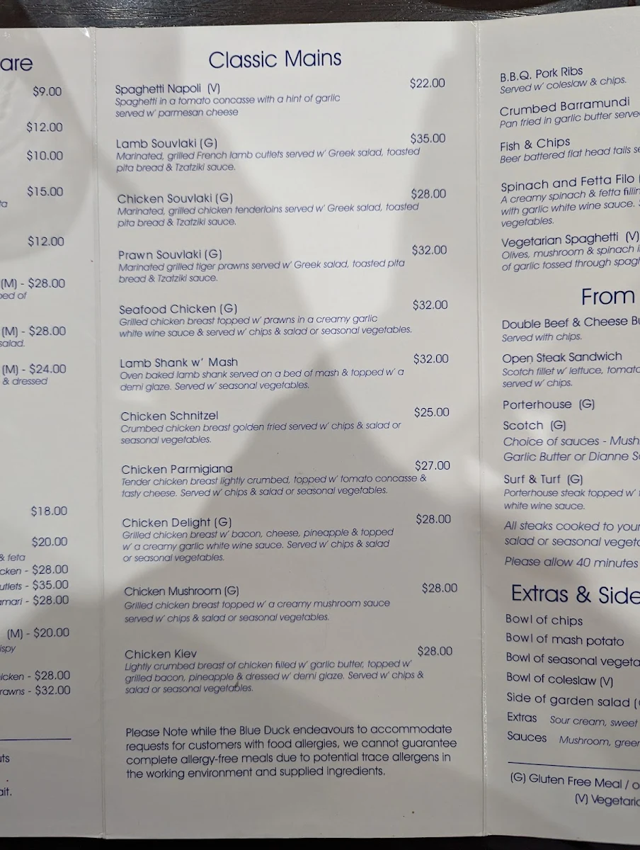 Menu, Blue Duck Hotel