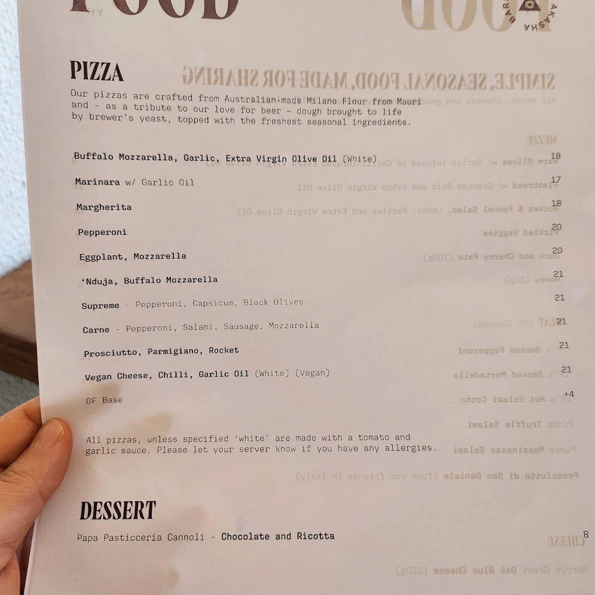 Menu, The Barrel Room