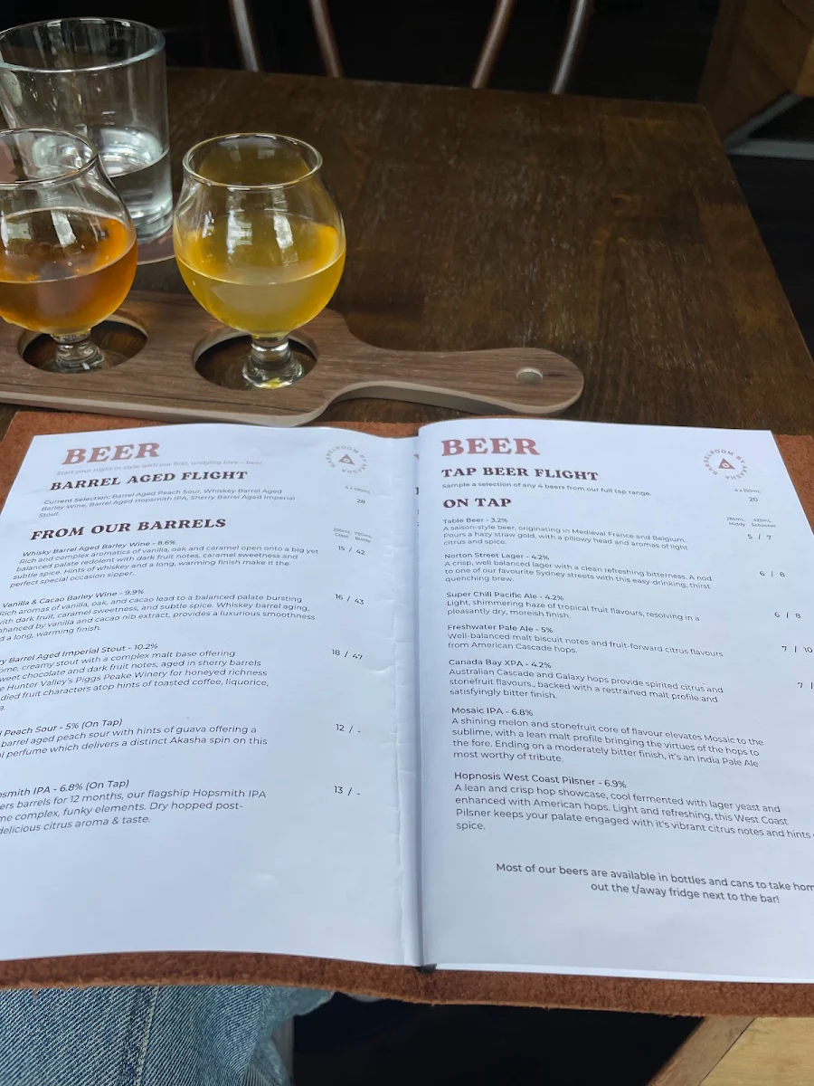 Menu, The Barrel Room