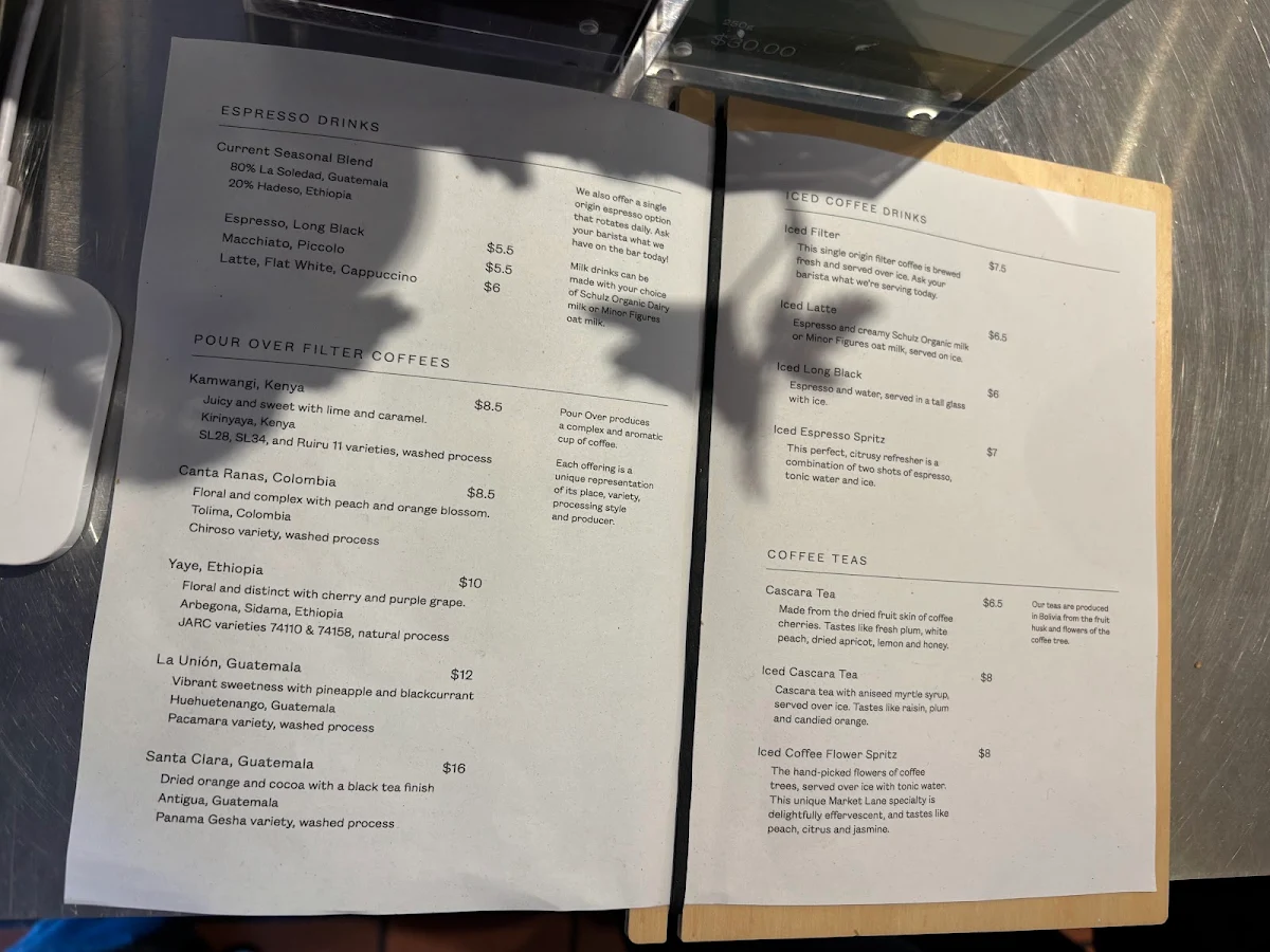 Menu, Market Lane Coffee - Queen St, Queen Victoria Market