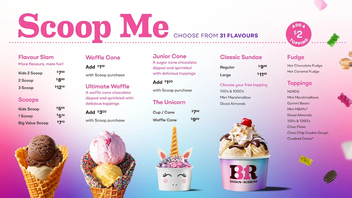 Menu, Baskin-Robbins Helensvale