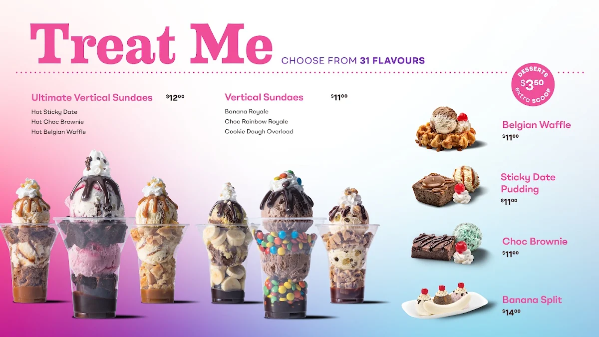 Menu, Baskin-Robbins Helensvale