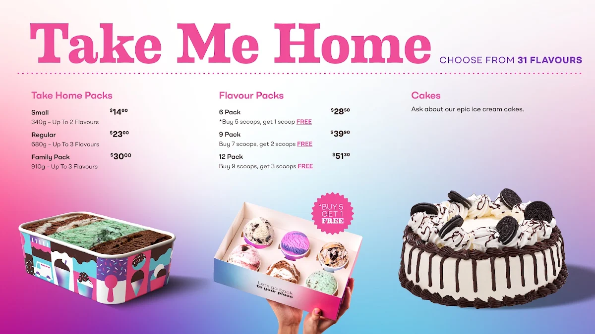 Menu, Baskin-Robbins Helensvale