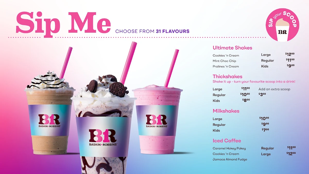 Menu, Baskin-Robbins Helensvale