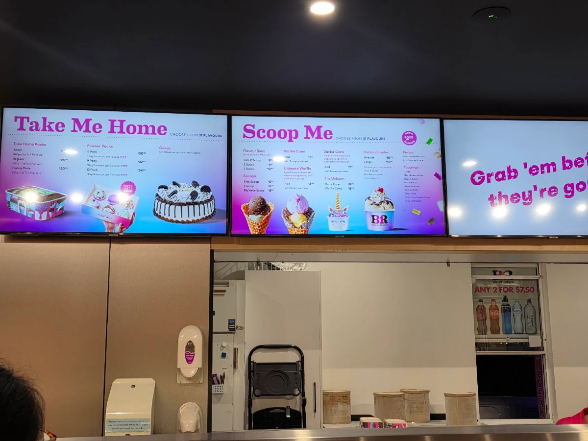 Menu, Baskin-Robbins Helensvale