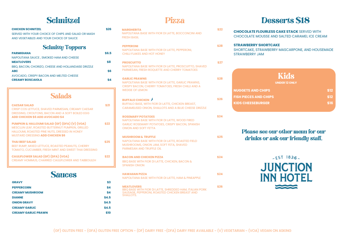 Menu, Junction Inn Hotel