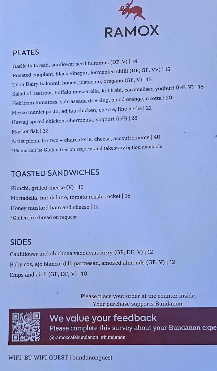 Menu, Ramox Cafe