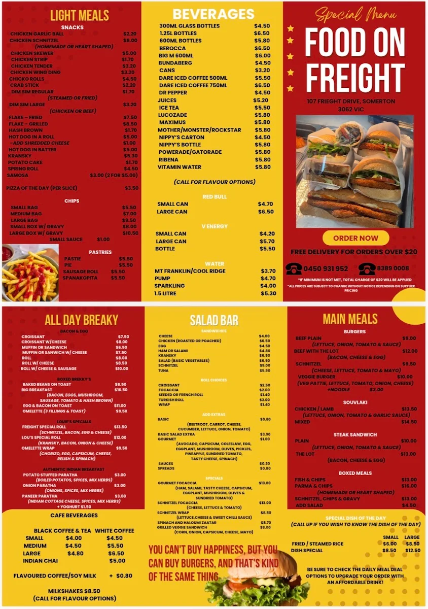 Menu, Food On Freight
