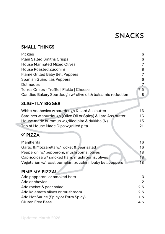 Menu, Hudsons Road Wine & Beer