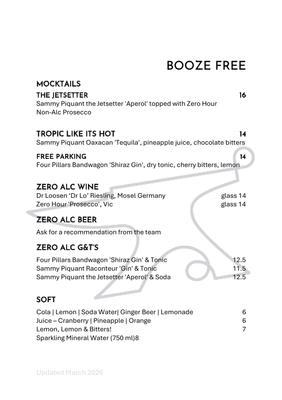 Menu, Hudsons Road Wine & Beer