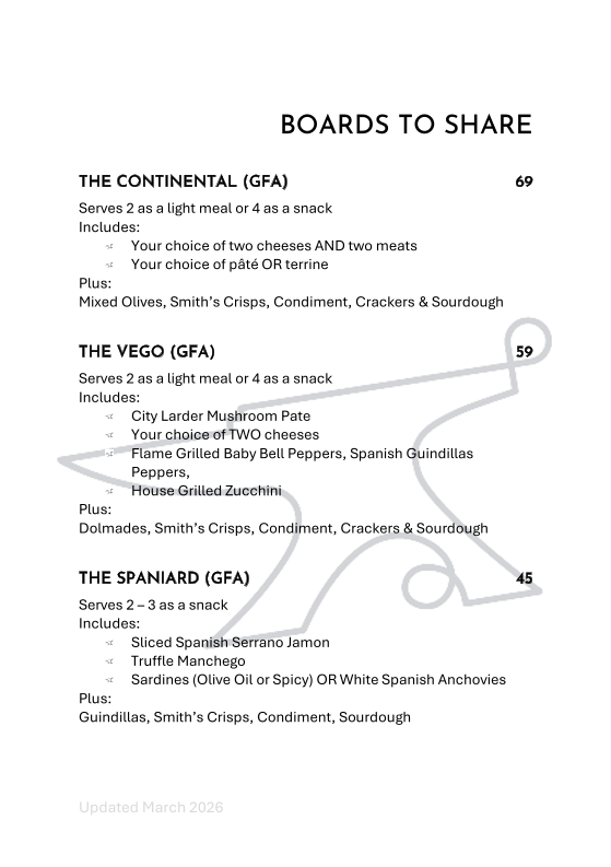 Menu, Hudsons Road Wine & Beer