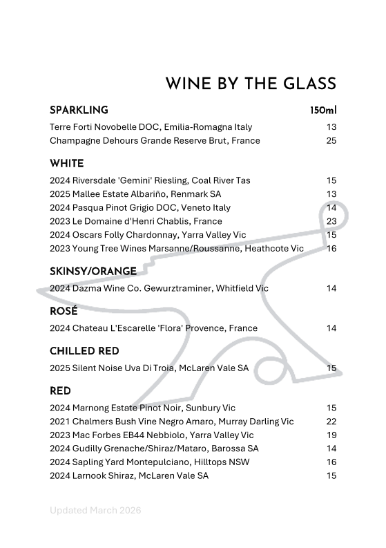 Menu, Hudsons Road Wine & Beer