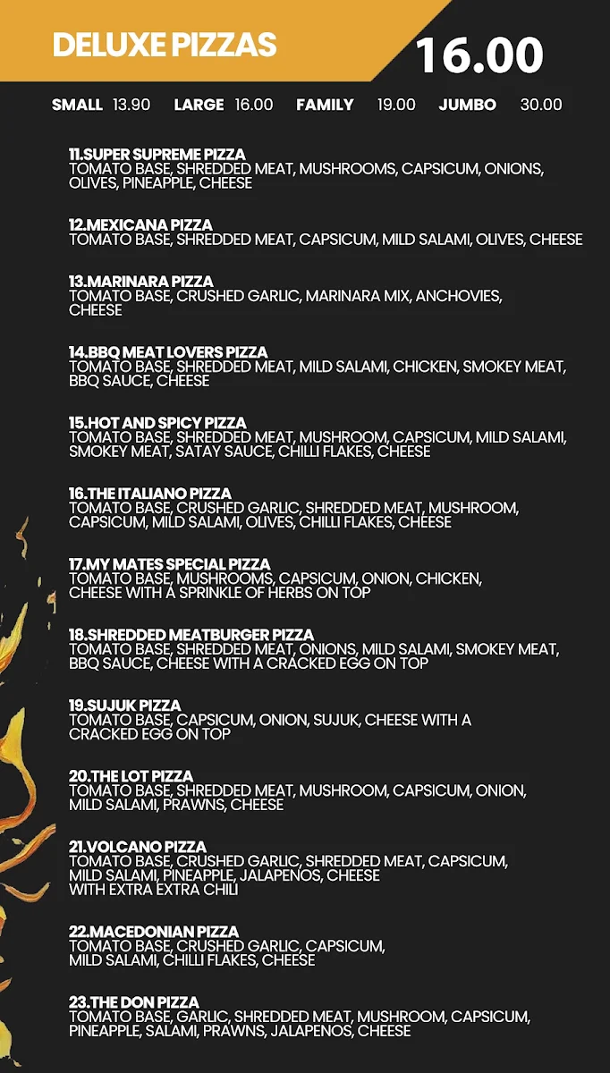 Menu, My Mates Pizza Kealba حلال
