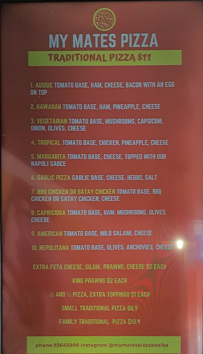 Menu, My Mates Pizza Kealba حلال