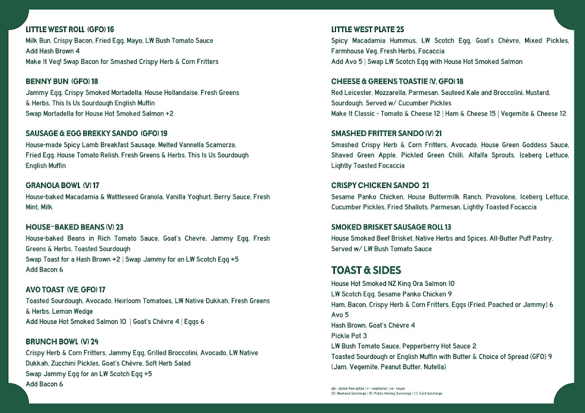 Menu, Little West