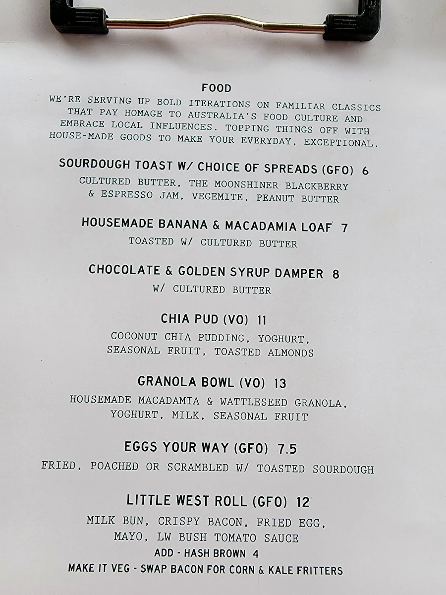 Menu, Little West