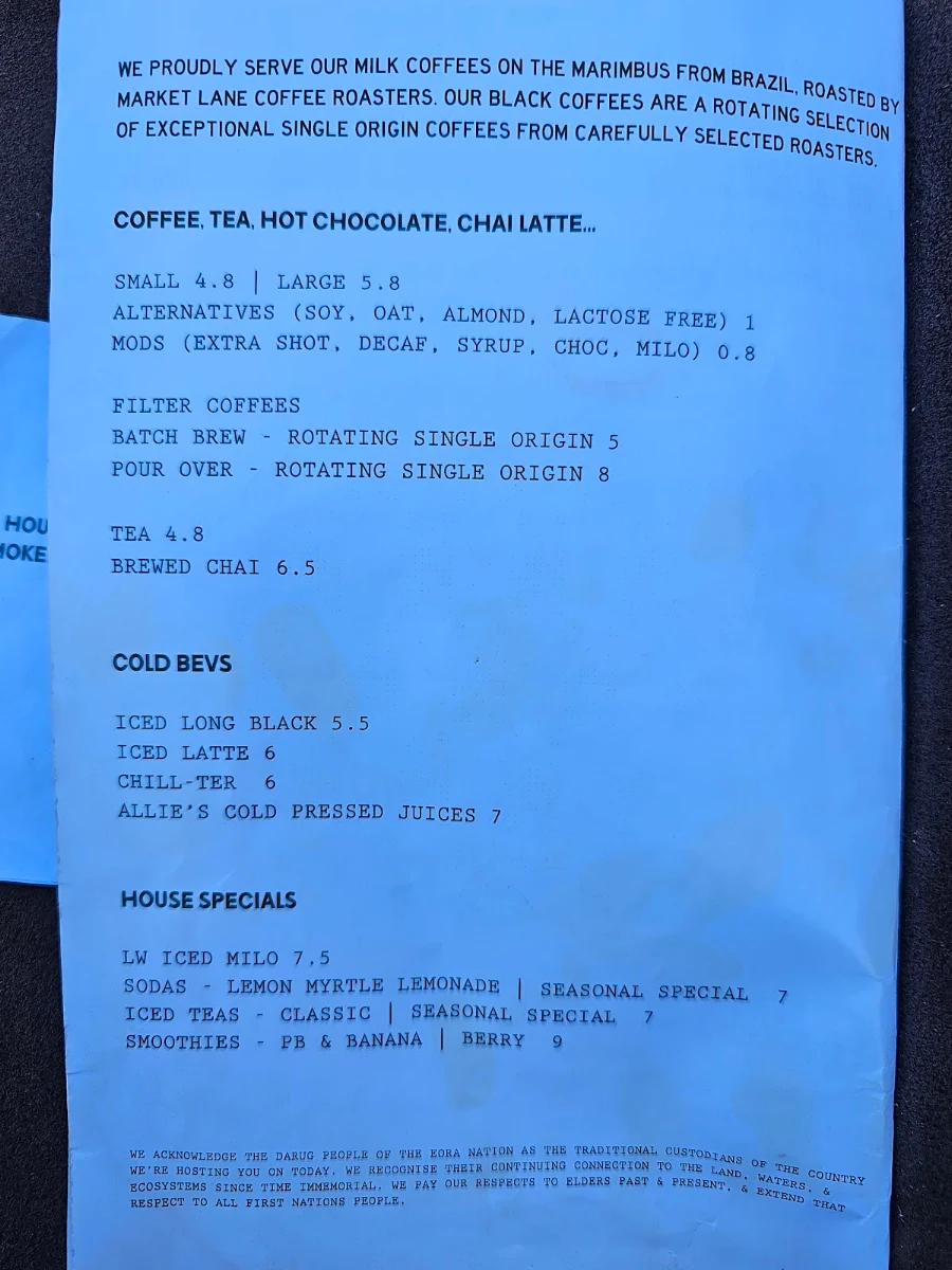 Menu, Little West