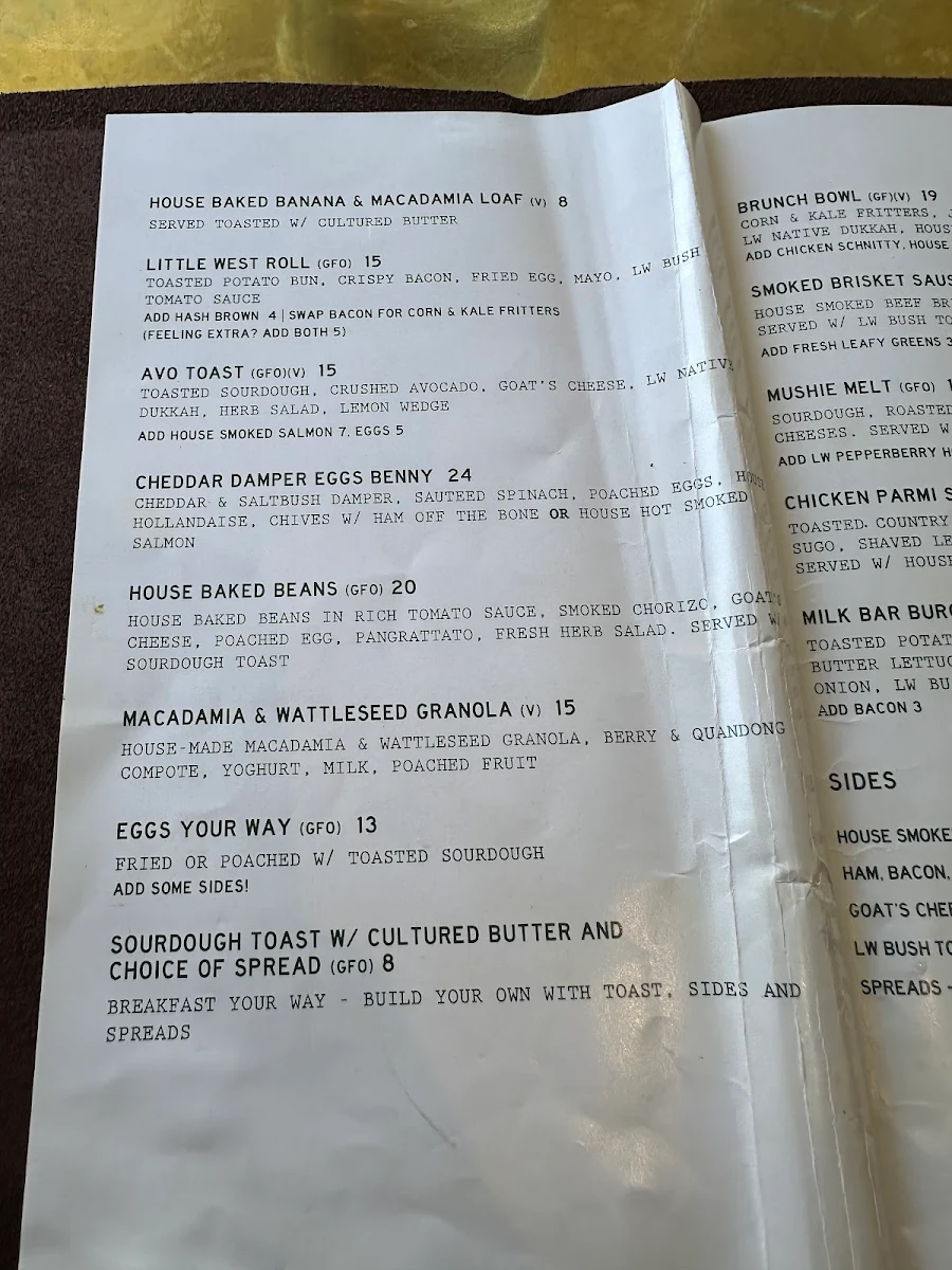 Menu, Little West