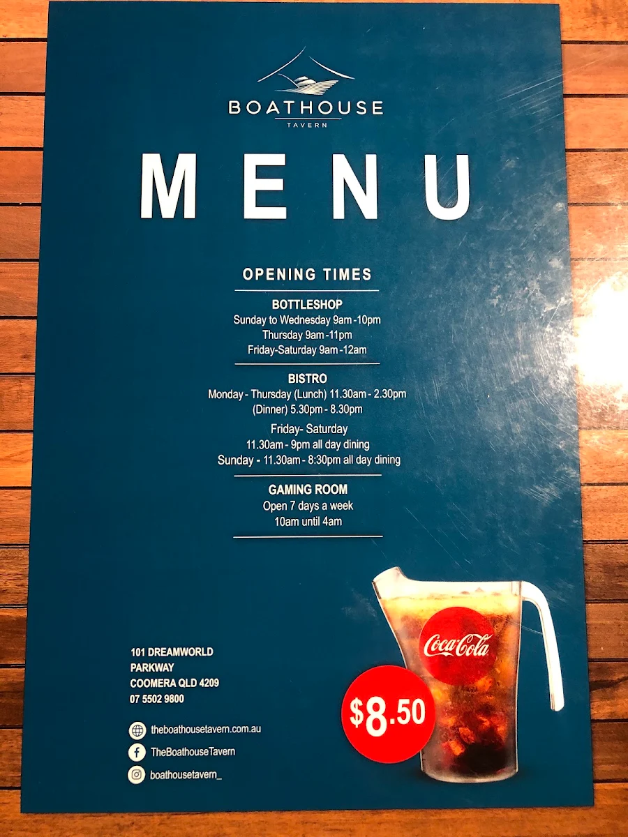 Menu, The Boathouse Tavern