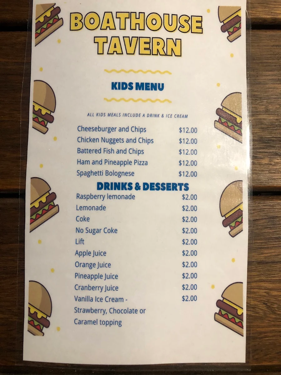 Menu, The Boathouse Tavern