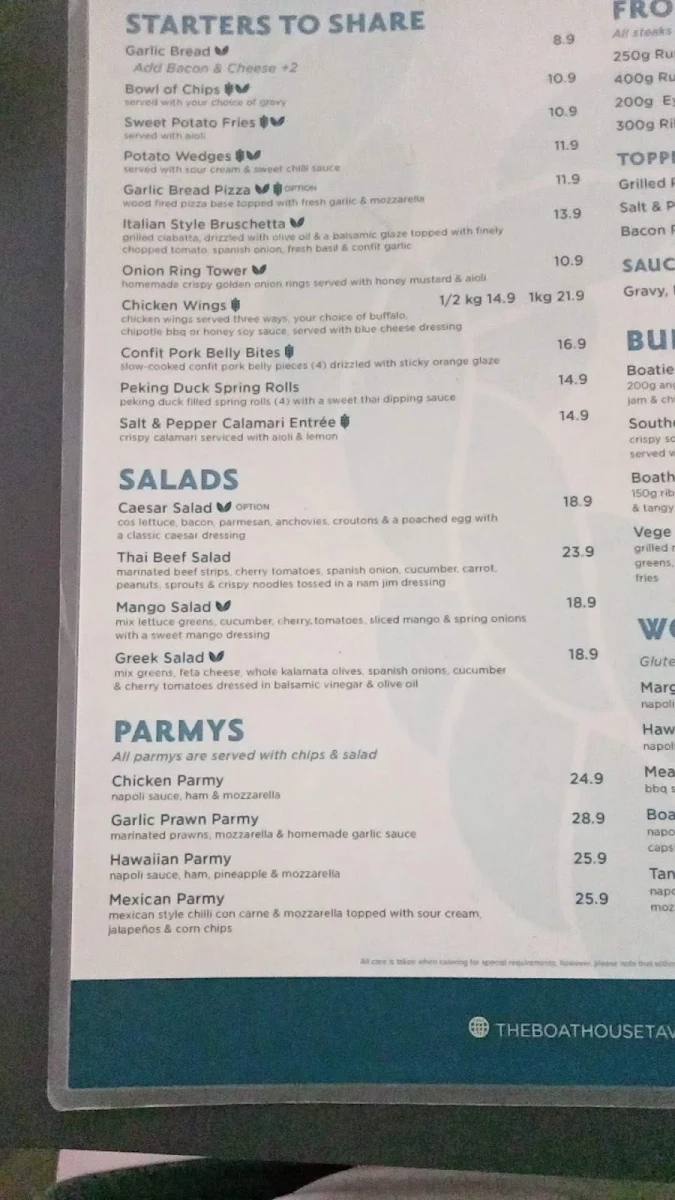 Menu, The Boathouse Tavern