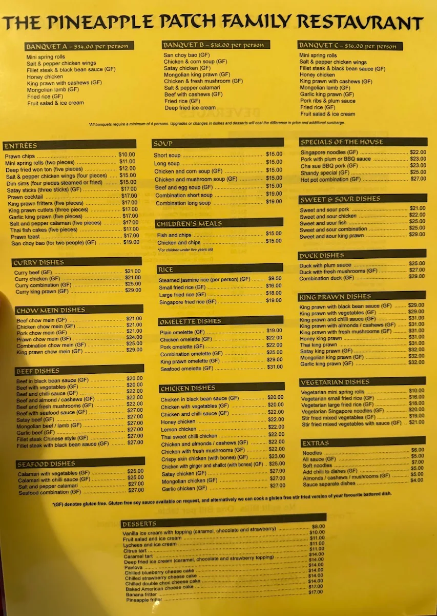 Menu, The Pineapple Patch Family Restaurant