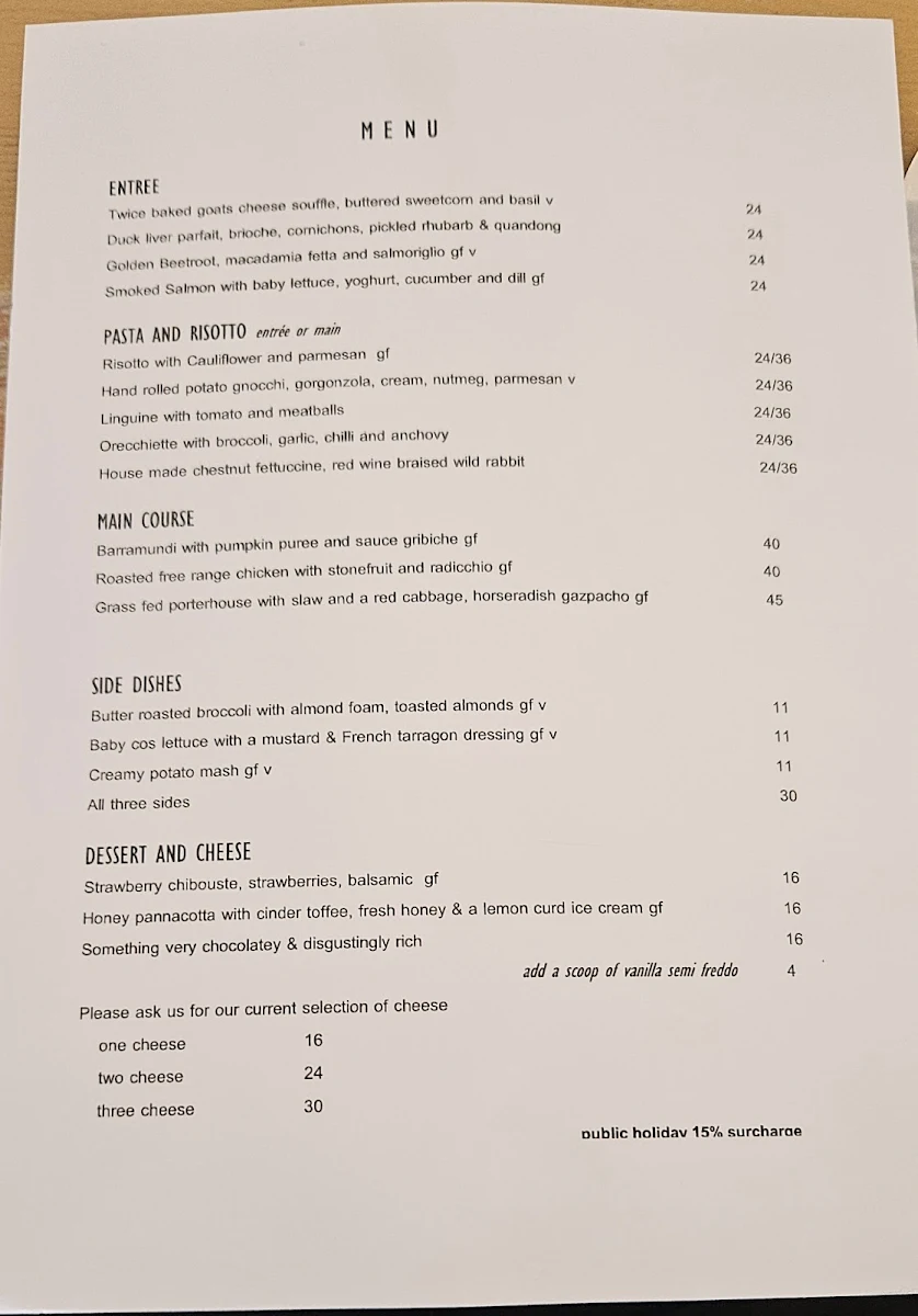 Menu, Ford Street Enoteca (formerly Ox and Hound Bistro)