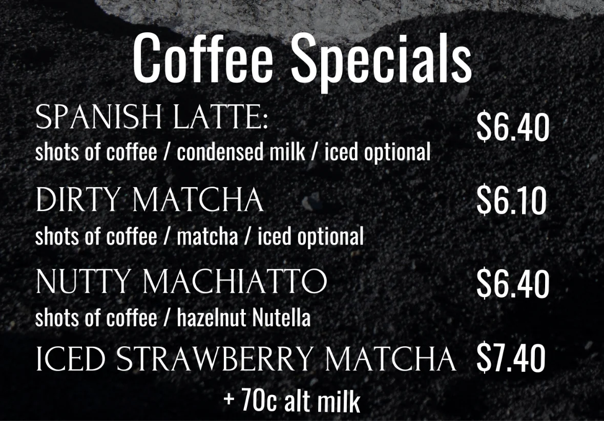 Menu, Paper Route Coffee
