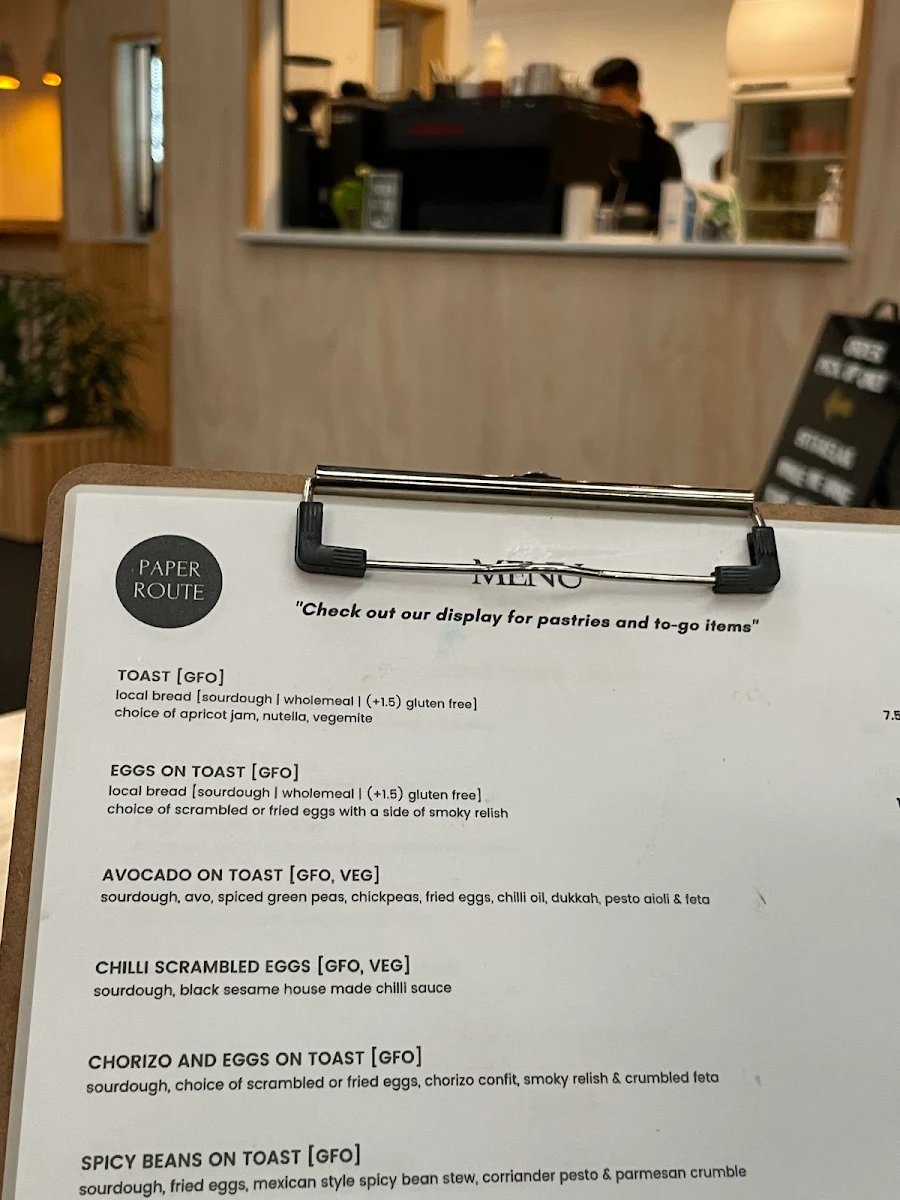 Menu, Paper Route Coffee