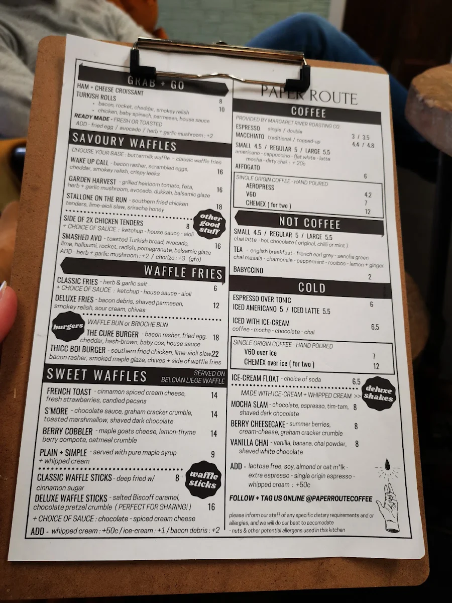 Menu, Paper Route Coffee