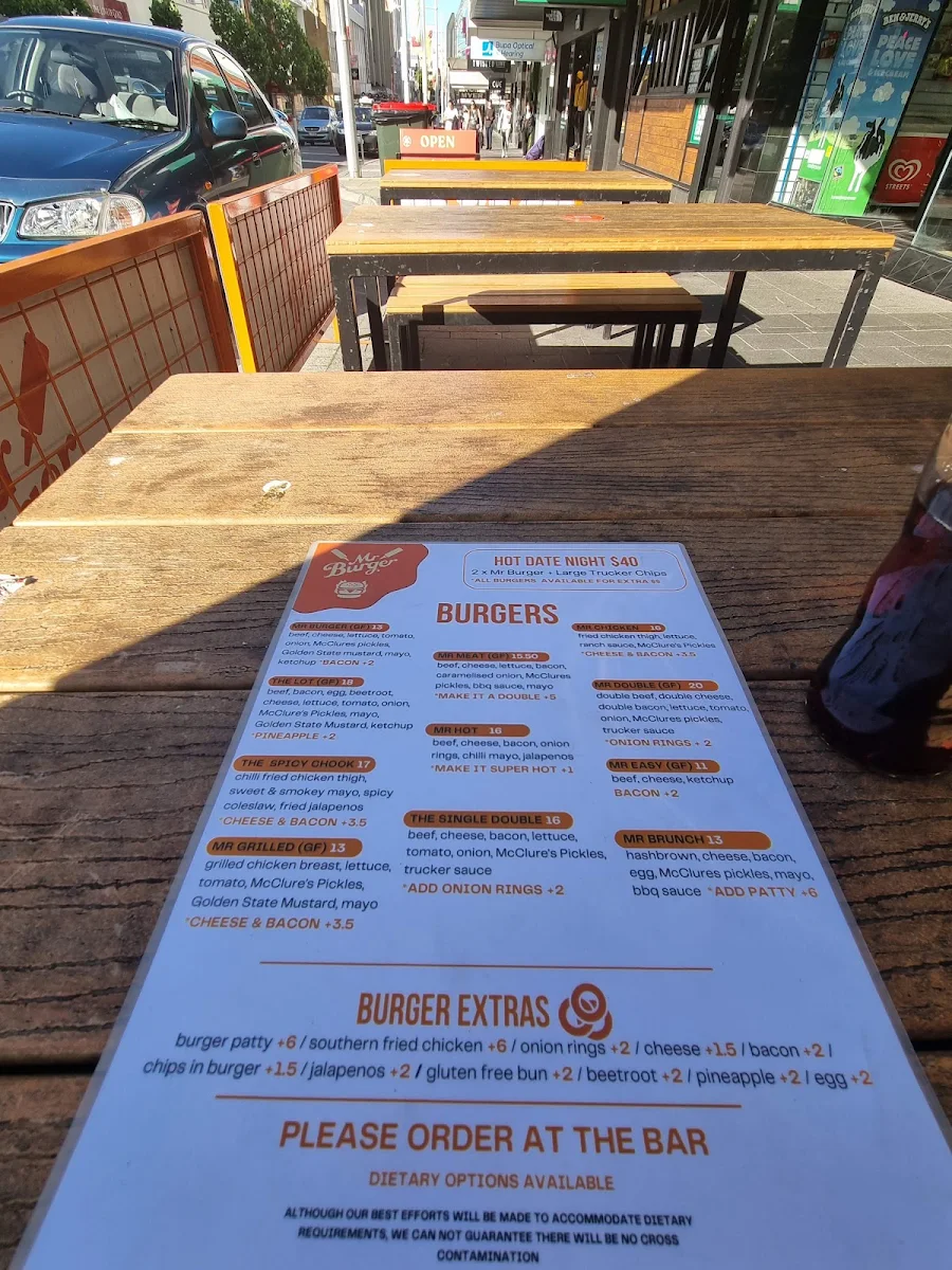 Menu, Mr Burger - Hobart