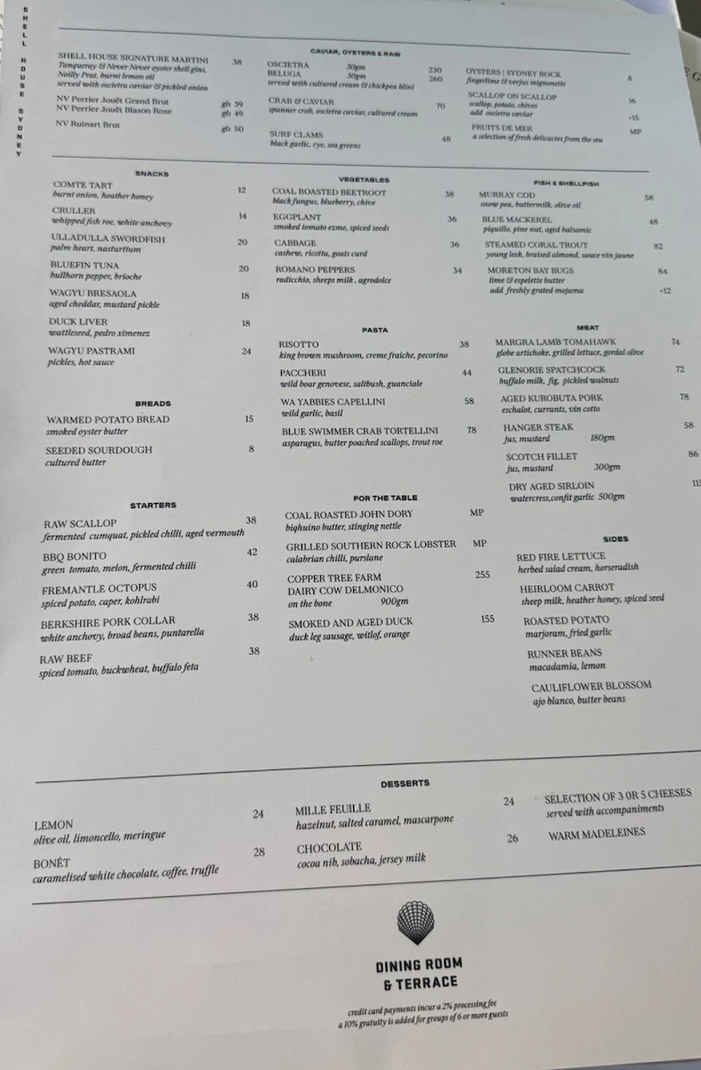 Menu, Shell House