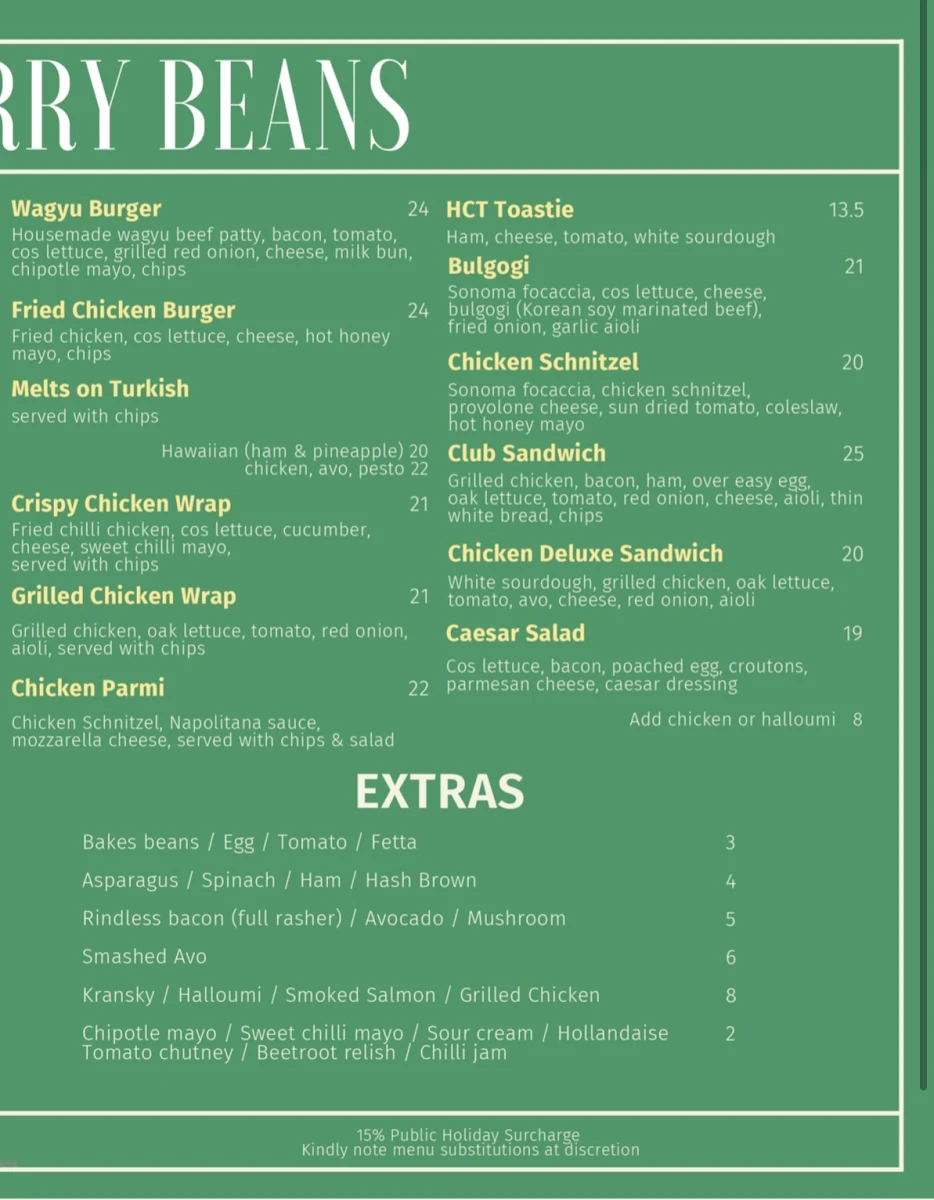 Menu, Caffe Cherry Beans - Rouse Hill