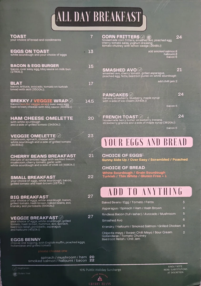 Menu, Caffe Cherry Beans - Rouse Hill