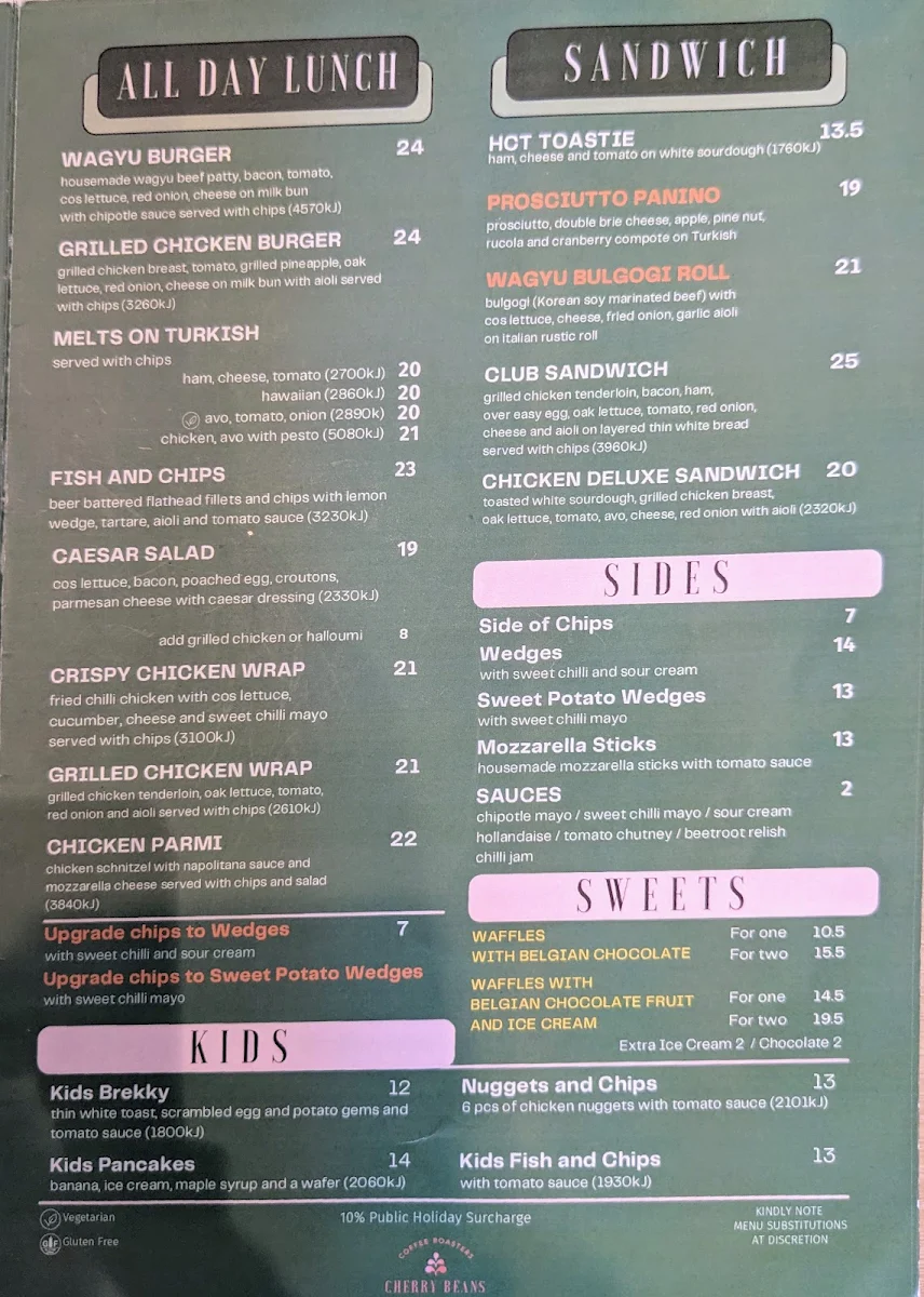 Menu, Caffe Cherry Beans - Rouse Hill