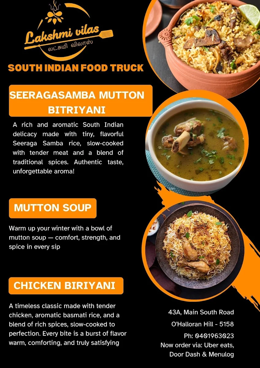 Menu, Lakshmi Vilas ( லட்சுமி விலாஸ் )