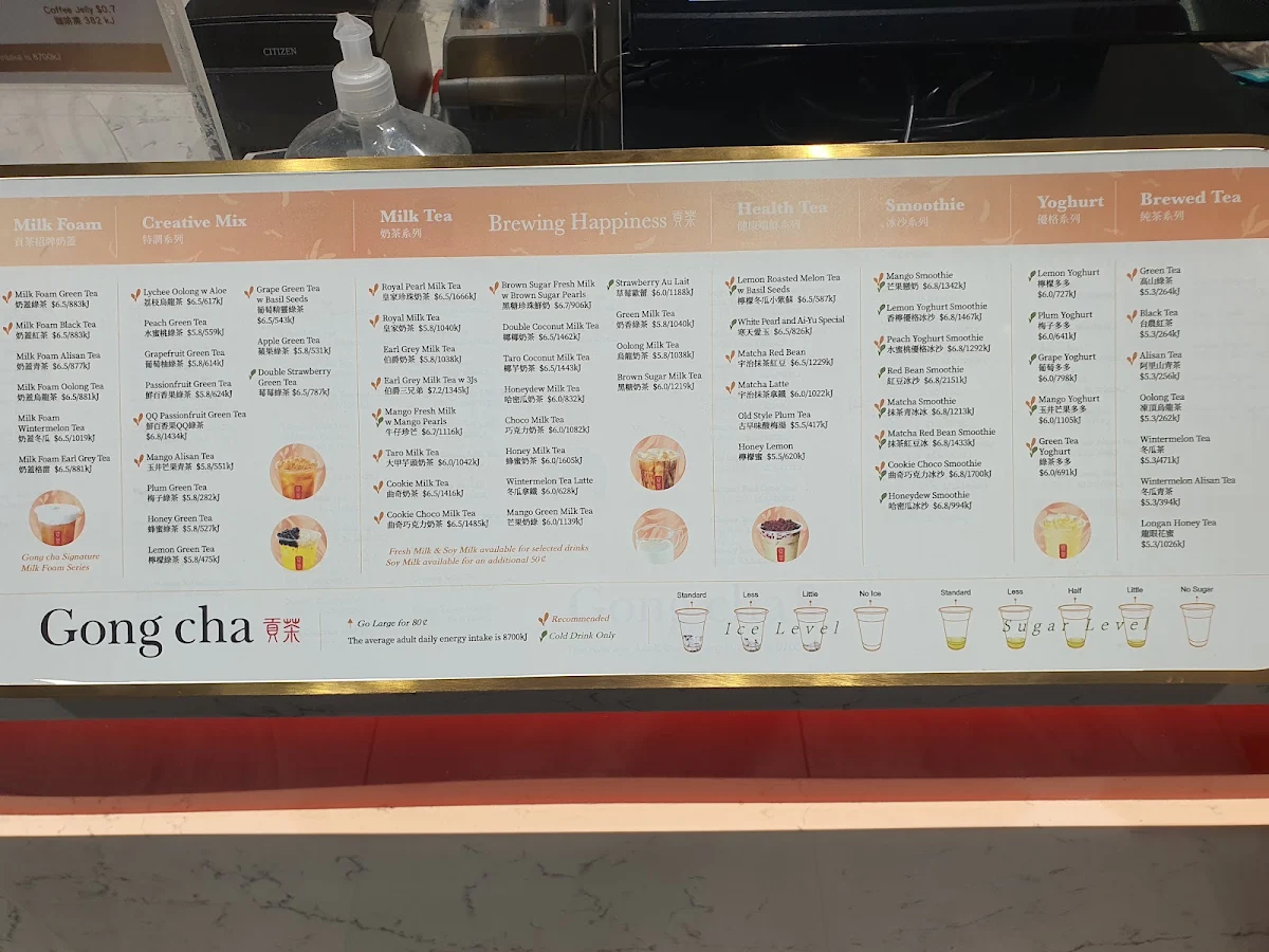 Menu, Gong Cha Belmore