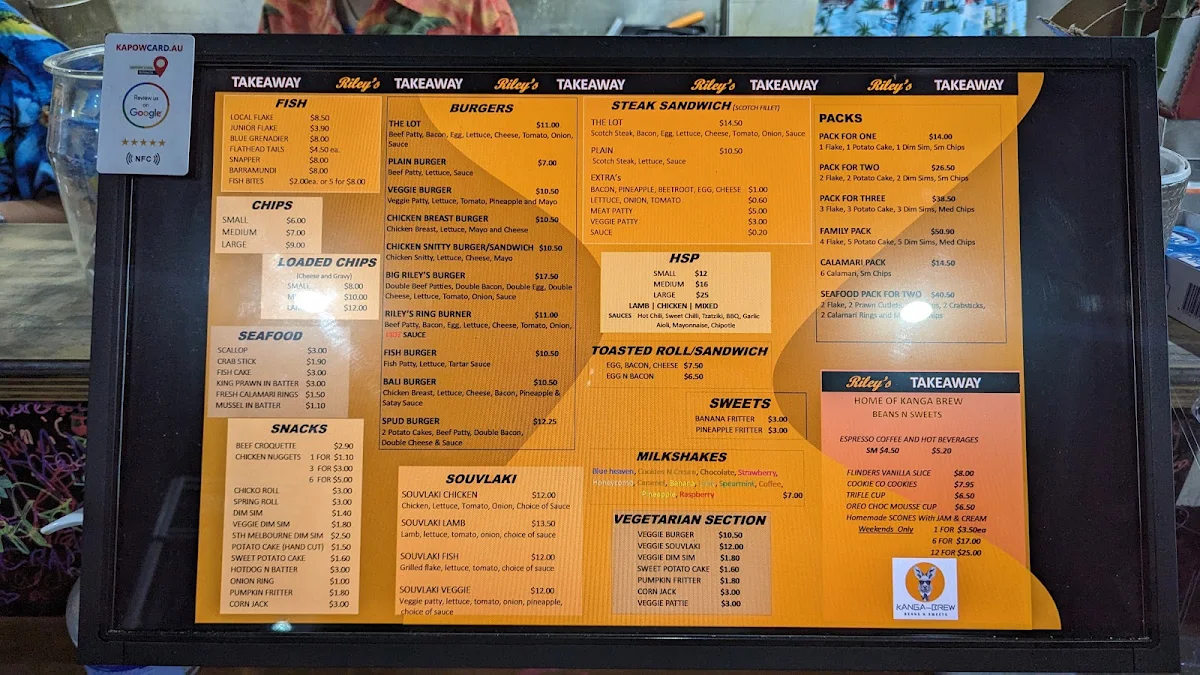 Menu, Langwarrin Fish & Chips