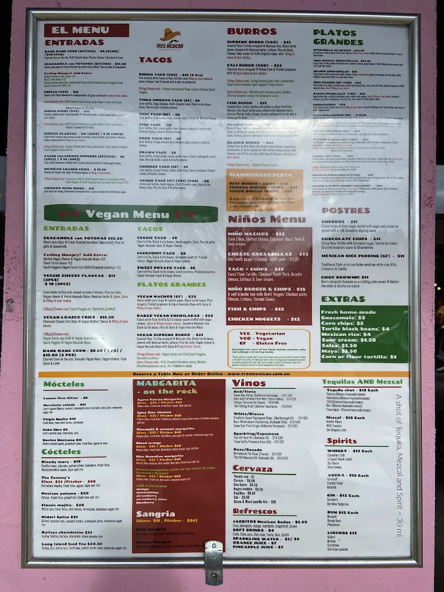 Menu, Tres Mexican