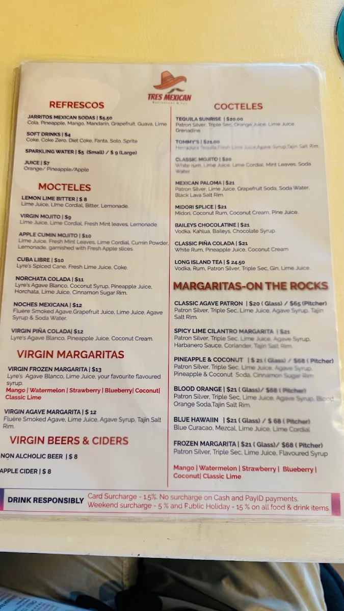 Menu, Tres Mexican