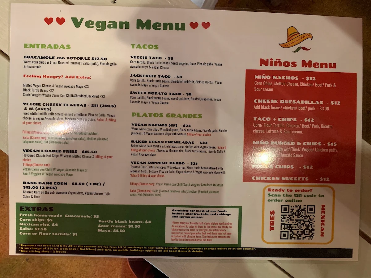 Menu, Tres Mexican
