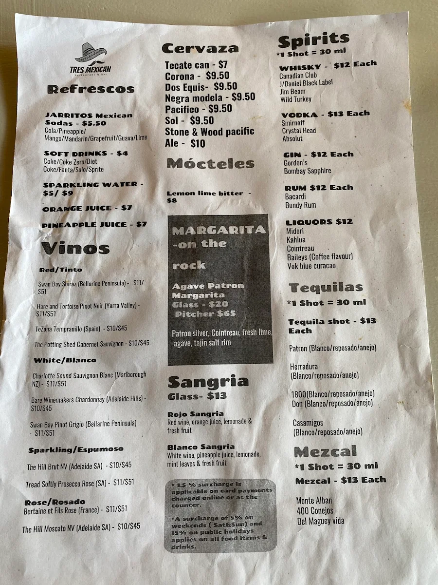 Menu, Tres Mexican