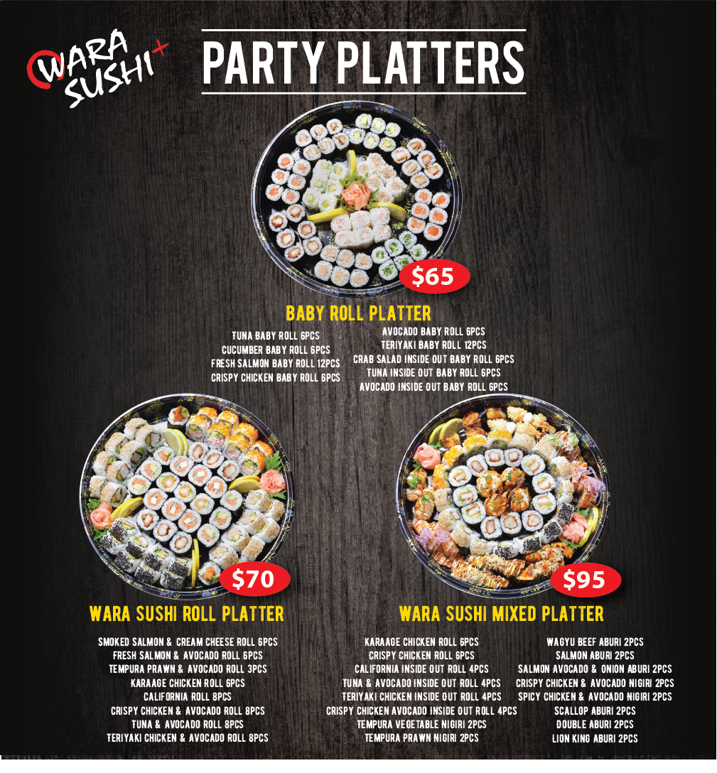 Menu, Wara Sushi - Bannockburn