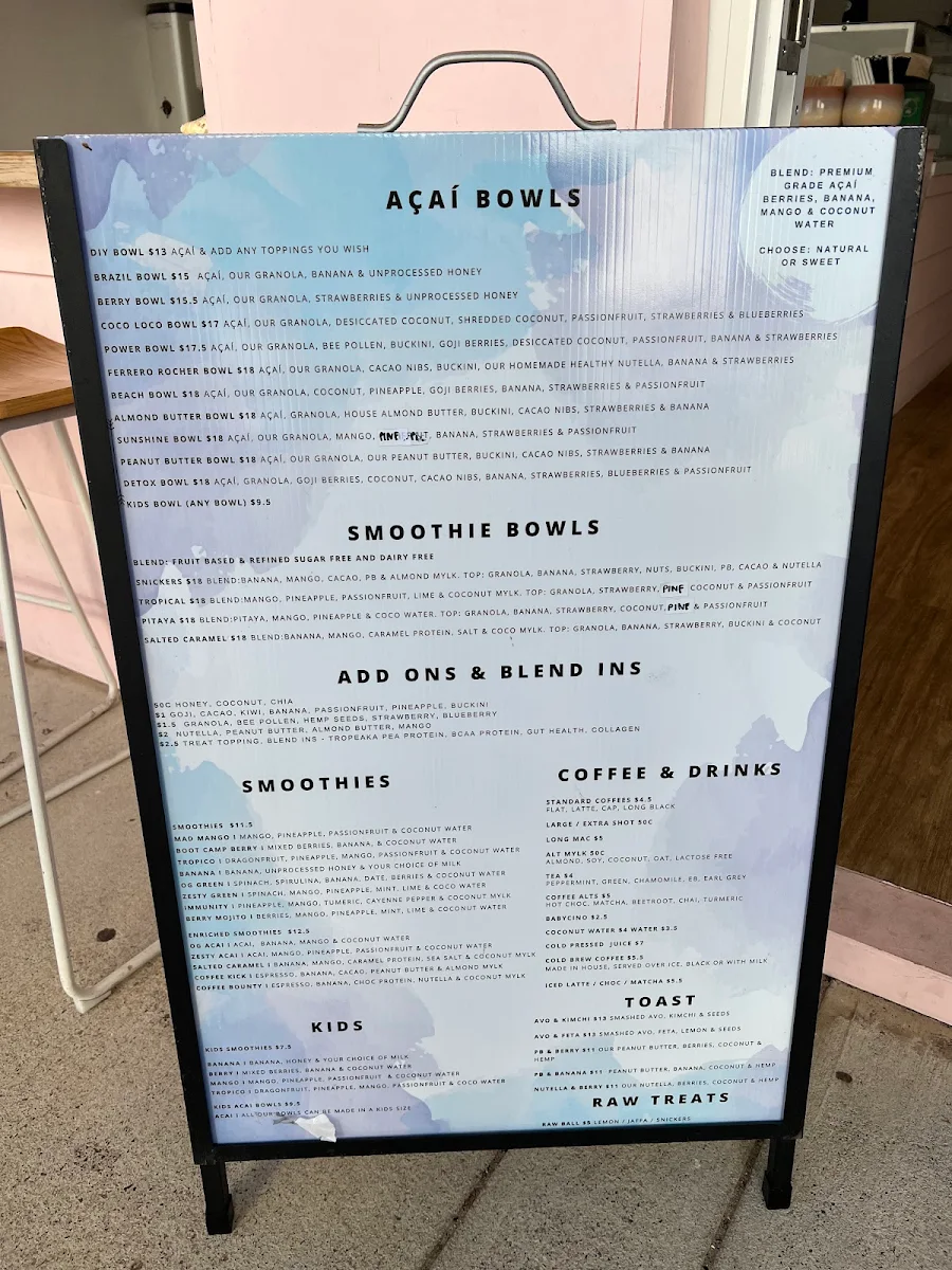Menu, The Acai Corner